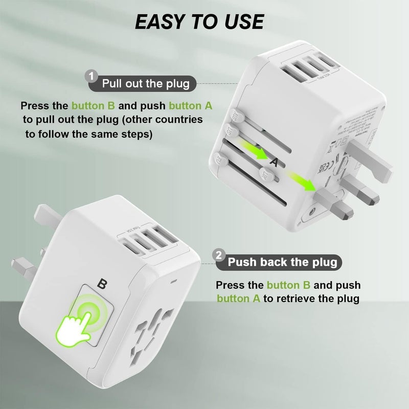VYLEE Universal International Power Travel Plug Adapter, 5 in 1 European Travel Plug Adapter W/ 3.5A 2xUSB-A and 2xUSB C Wall Charger and Worldwide AC Outlet for Europe USA UK AUS Asia - Image 4